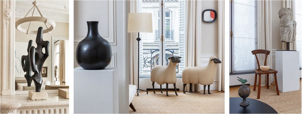 François-Xavier Lalanne’s Mouton sheep (each est. $250,000 to $350,000) and Alexandre Noll’s Side Chair Mahogany (est. $20,000 to $30,000).