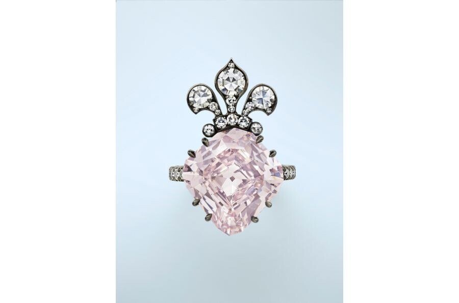 The Marie-Thérèse Pink Diamond, a JAR ring set with a 10.38 carat kite-shaped fancy purple-pink diamond, estimated at $3,000,000 to $5,000,000