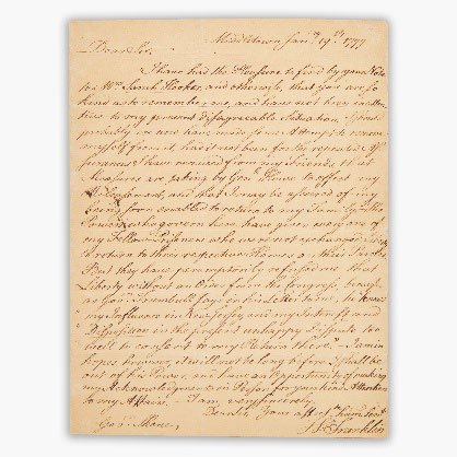 A 1777 Revolutionary War letter by William Franklin, the last royal governor of New Jersey (est. $20,000 to $30,000)