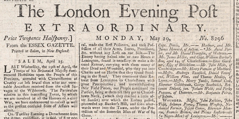 250 Years After the Shot Heard Round the World, Bonhams Offers Rare Documents from American Revolution