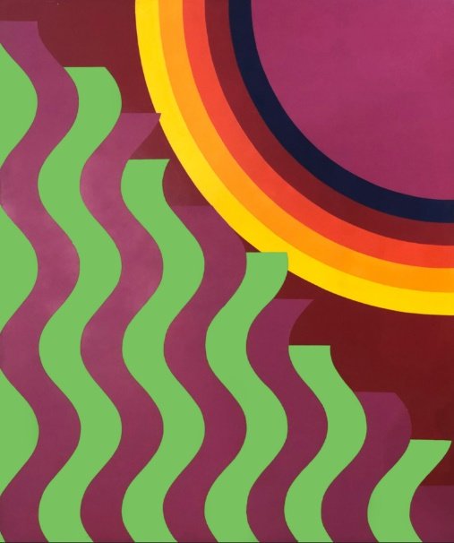 Mohamed Melehi, Soleil Oblique (from the Wave Series), 1971. Cellulosic lacquer on wood, estimate $80,000 to $120,000.