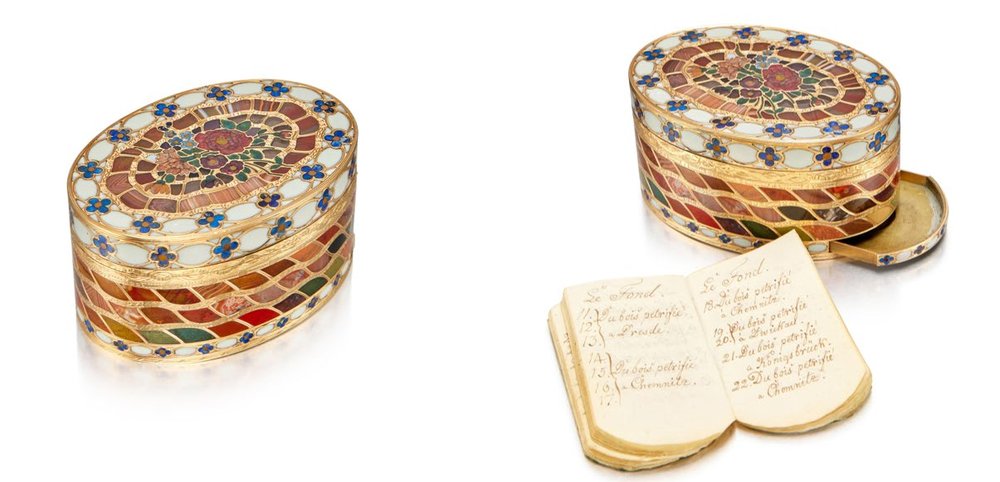 A gold and hardstone Steinkabinett box by Christian Gottlieb Stiehl, Dresden, circa 1770 (est. $600,000 to $800,000)