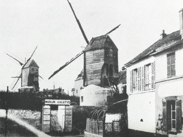 Archival view of the Moulin de la Galette on the Montmartre hill.
