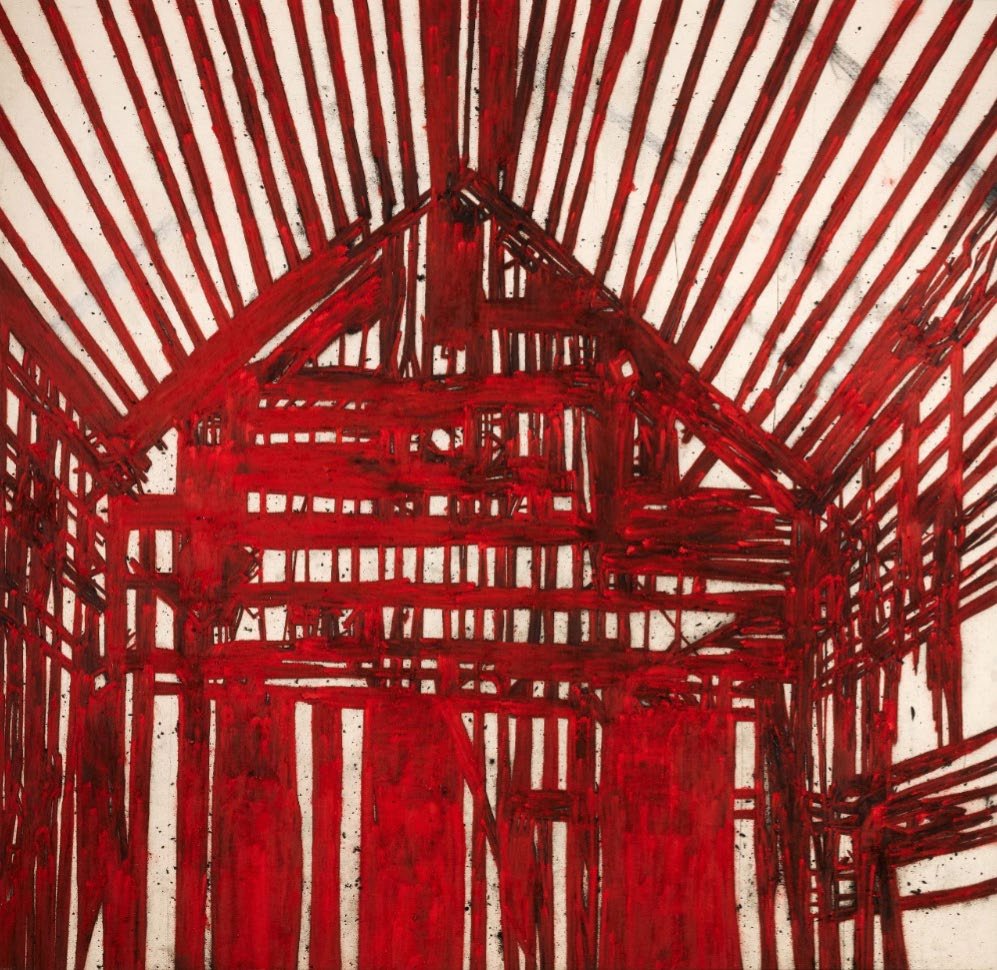 Tony Bevan, a large-scale red interior from the David Ross Collection.