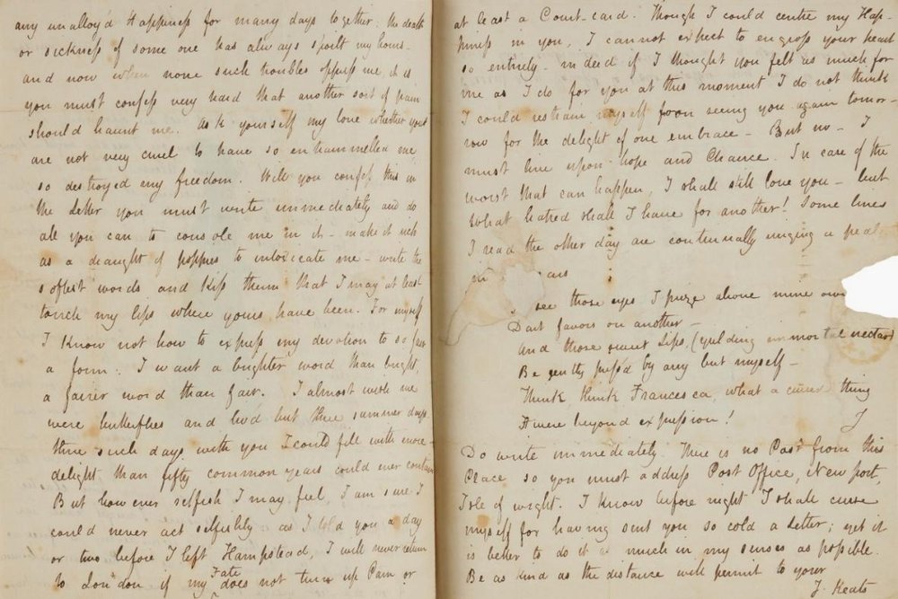 One of eight autograph letters signed by John Keats to Fanny Brawne (est. $1.5 million to $2.5 million)