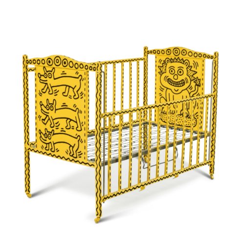 A crib painted by Keith Haring as a gift for Kermit Oswald’s first child (est. $250,000 to $350,000)
