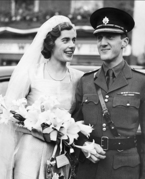 Patricia Mountbatten and John Knatchbull, 7th Lord Brabourne, who married at Romsey Abbey in 1946.